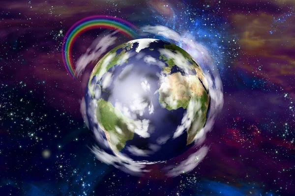 Jorden Med Regnbåge Färgglada Rymden — Stockfoto