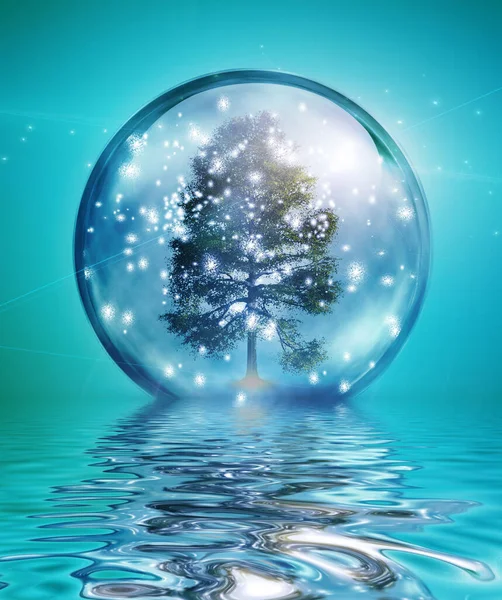 Green Tree Glass Sphere Rendering — Stock Photo, Image