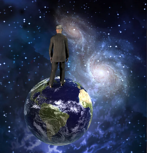 Man Black Suit Earth Rendering — Stock Photo, Image