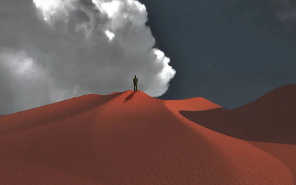 Einsamkeit Einsamer Mann Der Wüste Rendering — Stockfoto