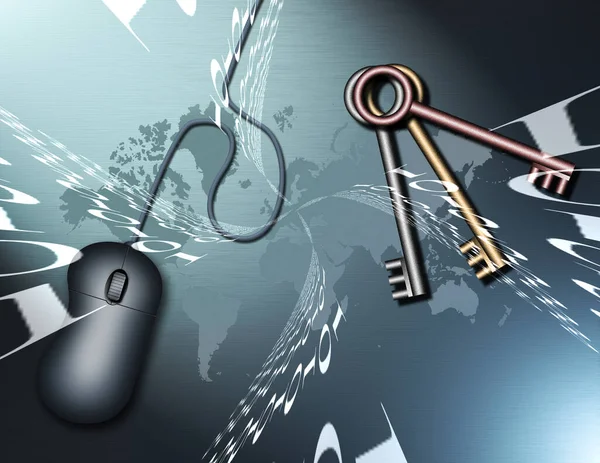 鍵と鍵穴 バイナリコードとPcマウス — ストック写真