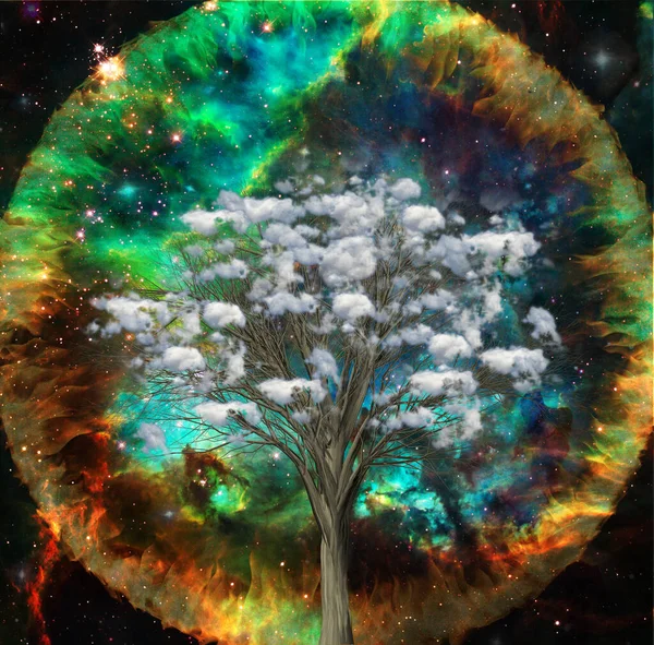 Arbre Des Nuages Cercle Feu Dans Espace Vivant Rendu — Photo