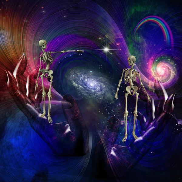 Skeletal Figures Cosmos Ending Existence — Stock Photo, Image