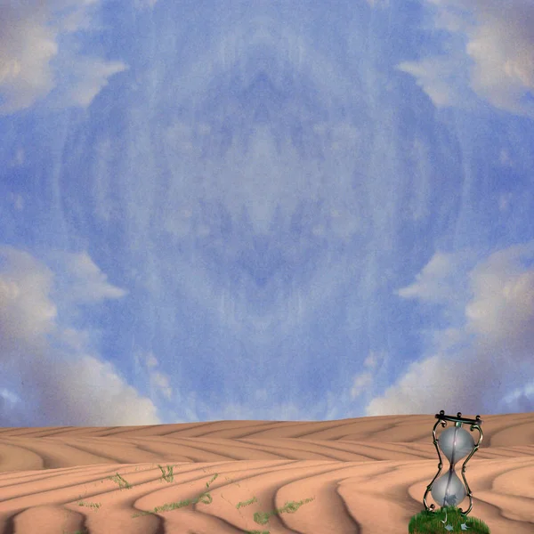 Surrealistische Kunst Zandloper Woestijn Weergave — Stockfoto