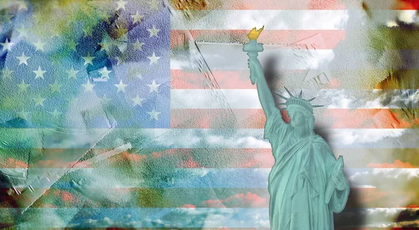America Nyc Con Statua Della Libertà Rendering — Foto Stock