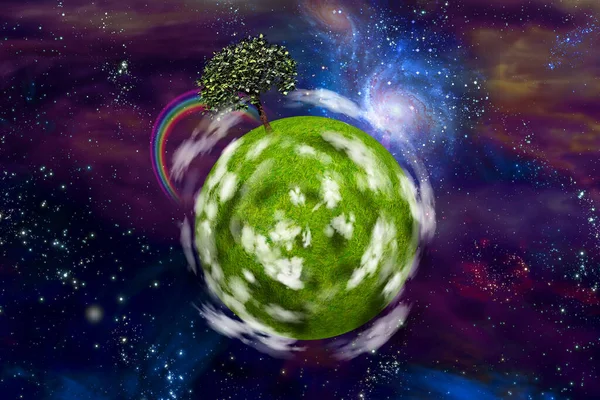 Planet Single Green Tree Rendering — Stock Photo, Image