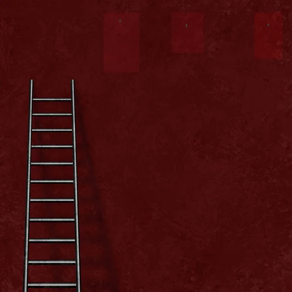 赤い部屋のはしご 3Dレンダリング — ストック写真