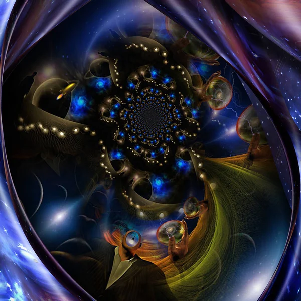 Мульти Вселенная Внутри Кристаллических Сфер Руках Гиганта Рендеринг — стоковое фото