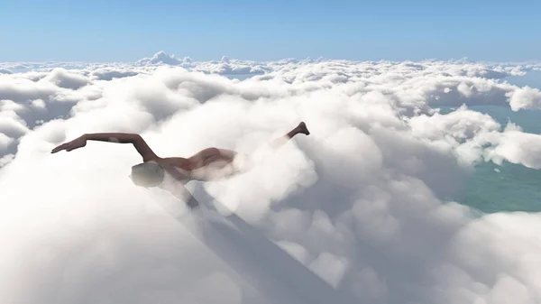 Çıplak Kadın Gökyüzünde Yüzer — Stok fotoğraf