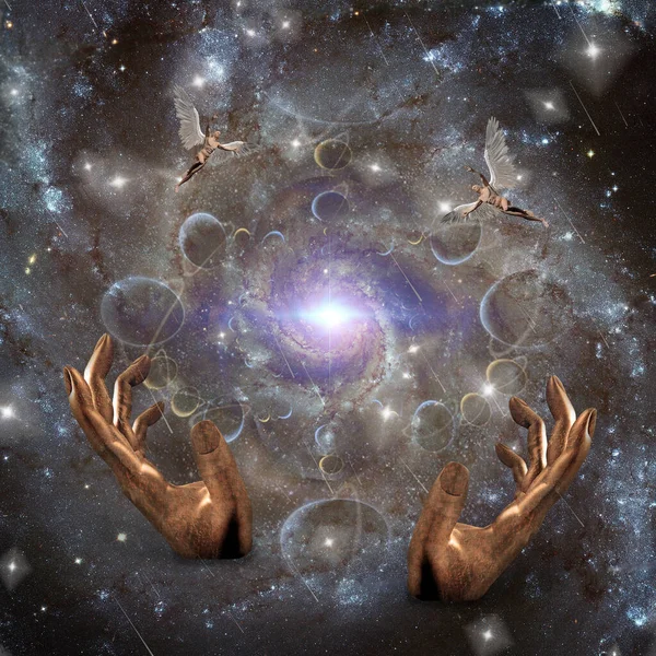 Angels Endless Time Dimensions Hands Creator Rendering — Stock Photo, Image