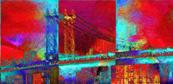 Abstracto Moderno Pintura Colorida Del Puente Manhattan — Foto de Stock