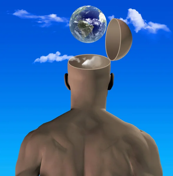 Keyhole Man Head Planet Earth Rendering — Stock Photo, Image