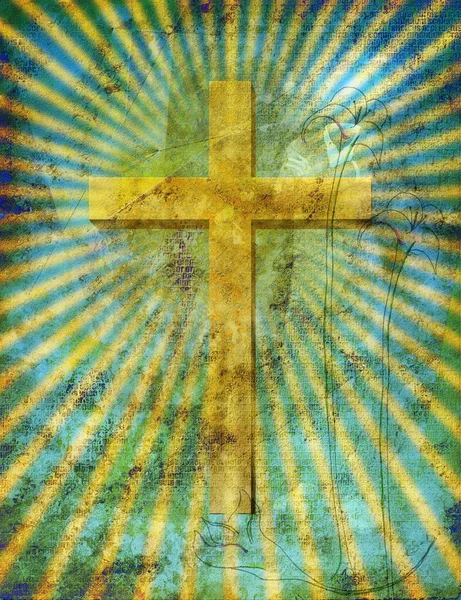Християнський Хрест Променях Світла Візуалізація — стокове фото