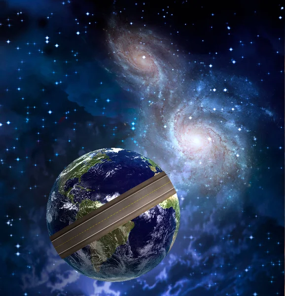 Surreal Art Road Planet Earth Rendering — Stock Photo, Image