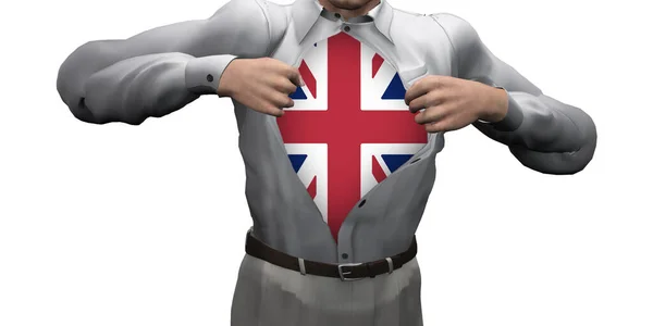 Homem Revela Bandeira Reino Unido Sob Camisa — Fotografia de Stock