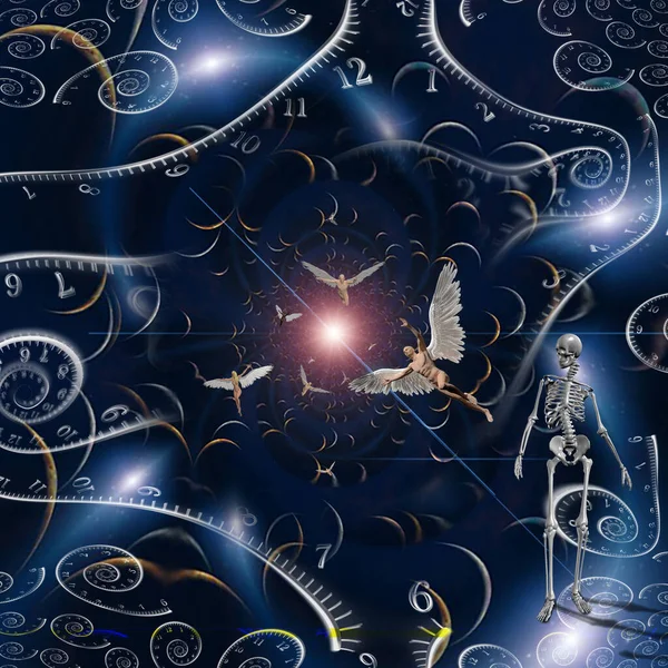 象徴的な構成 神の粒子 天使と時間の螺旋 3Dレンダリング — ストック写真