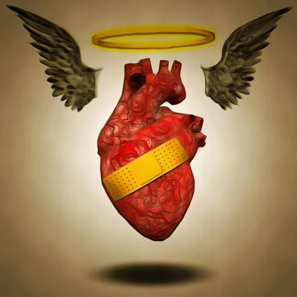 Ranne Serce Skrzydłami Aureolą — Zdjęcie stockowe