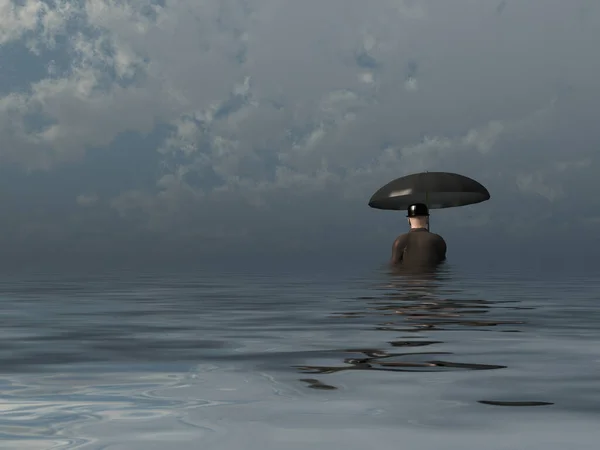 Siyah Unbrella Giyen Adam Görüntüleme — Stok fotoğraf