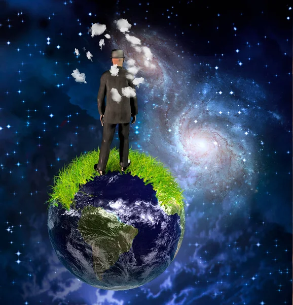 Man Black Suit Earth Rendering — Stock Photo, Image