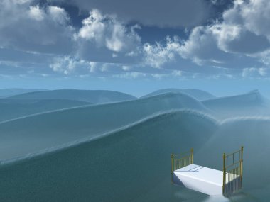 Denizde yüzüyordu. 3B görüntüleme