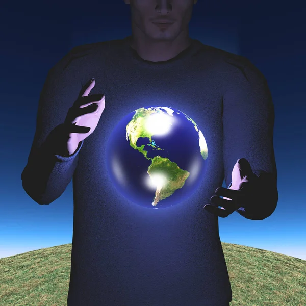 Earth Hovers Mans Hands — Stock Photo, Image