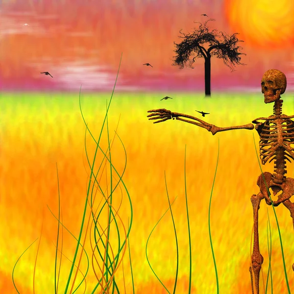 Esqueleto Escena Surrealista Renderizado —  Fotos de Stock