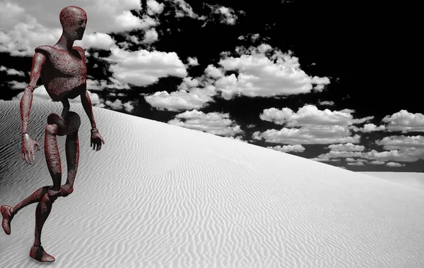 Surrealism Rusted Robot White Desert — Stock Photo, Image