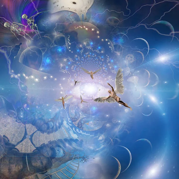 Eternal Spaces Surreal Composition Time Spirals Angels Rendering — Stock Photo, Image