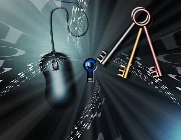 鍵と鍵穴 バイナリコードとPcマウス — ストック写真