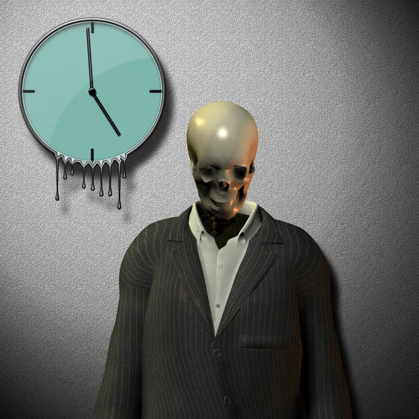 Ticking Clock Life Skeleton Suit Rendering — Stock Photo, Image