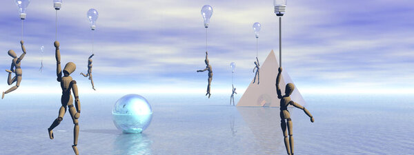Idea ballons. Surreal art. 3D rendering