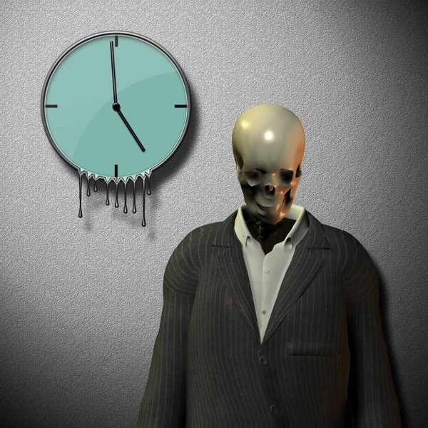 Ticking Clock Life Skeleton Suit Rendering — Stock Photo, Image