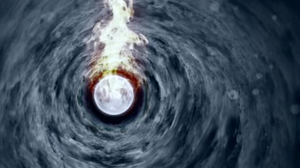 雲のトンネルは月につながります 燃える炎 — ストック動画