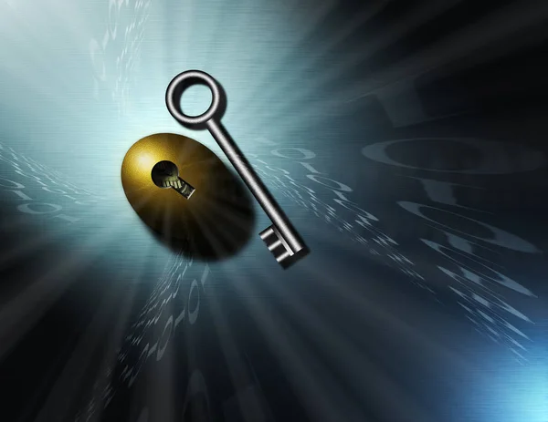 Swirling Binary Code Nestegg Silver Key Rendering — Stock Photo, Image