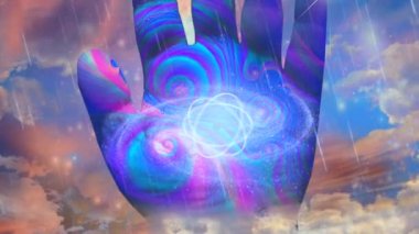 Atom modeli insan elinde. Canlı gökyüzü