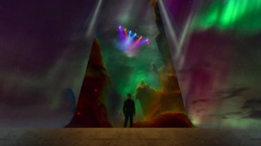 İnsan gökyüzündeki UFO 'yu ortaya çıkarır. Gerçeküstü manzara