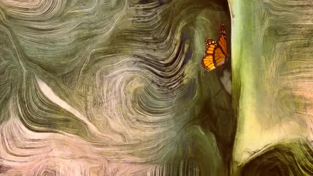 Abstract Painting Green Colors Butterfly Moving Animation — Stock Video