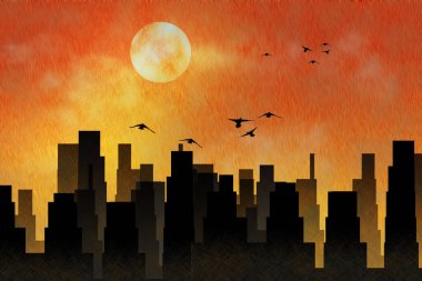 Soyut şehir siluetleri. 3B görüntüleme