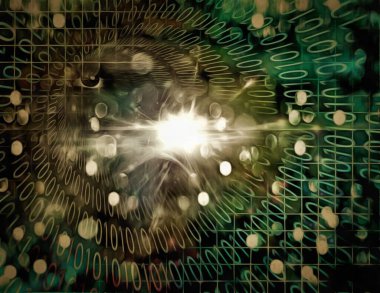 İkili kod tüneli ve göz. 3B görüntüleme