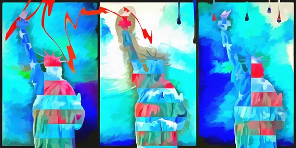 Vivid Oil Painting Liberty Statue Rendering — Stock Photo, Image