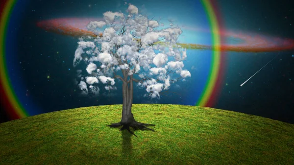 Albero Con Nuvole Paesaggio Surreale — Foto Stock