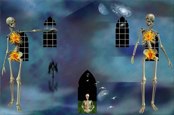 Arte Espiritual Com Esqueletos Renderização — Fotografia de Stock