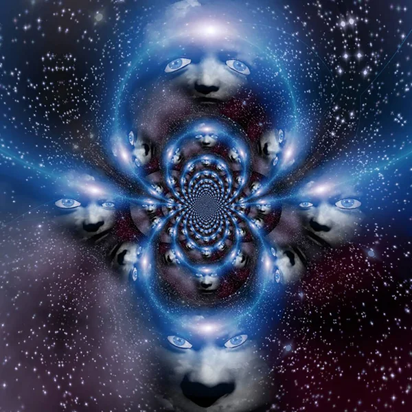 Space Faces Mirrored Fractal Rendering — Stock Photo, Image