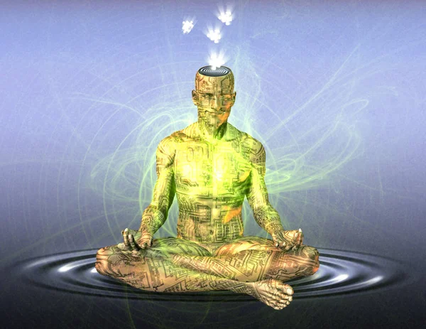 Droid Lotus Pozunda Meditasyon Yapıyor — Stok fotoğraf