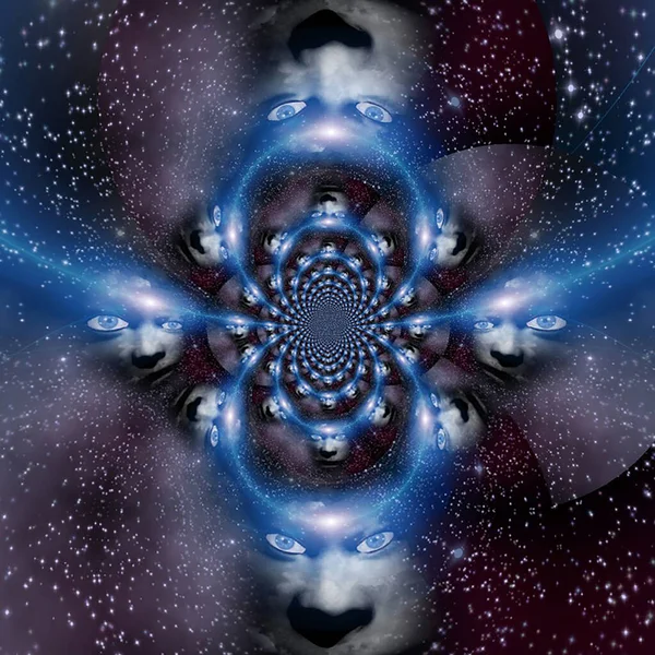 Space Faces Mirrored Fractal Rendering — Stock Photo, Image