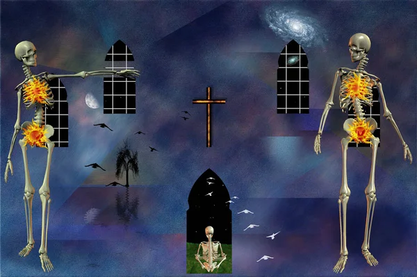Arte Espiritual Com Esqueletos Renderização — Fotografia de Stock