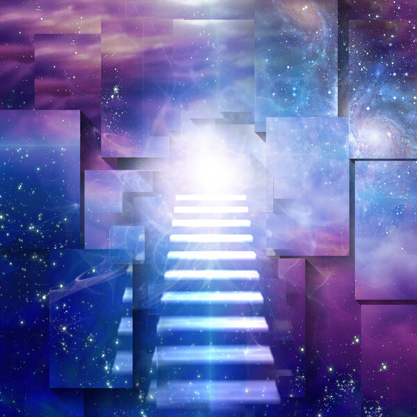 Steps up into cosmos. 3D rendering