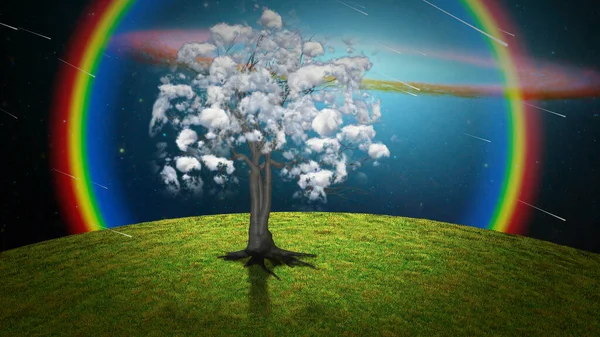 Albero Con Nuvole Paesaggio Surreale — Foto Stock