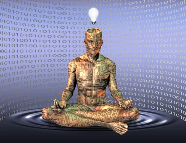 Droid Levitate Lotus Pose Rendering — Stock Photo, Image