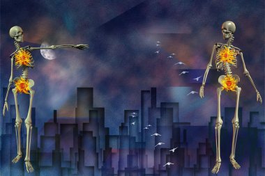 İskeletli ruhani sanat. 3B görüntüleme